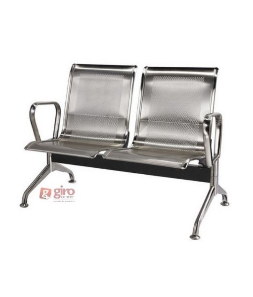 Longarina Aeroporto Premium Aço Inox 2 Lugares - Em Oferta