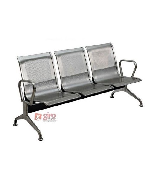 Longarina Aeroporto Premium Aço Inox 3 Lugares - Em Oferta