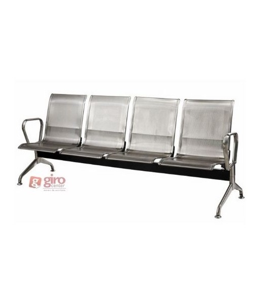 Longarina Aeroporto Premium Aço Inox 4 Lugares