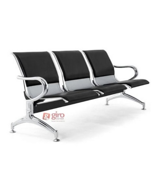 Longarina Aeroporto Charm 3 Lugares - Metálica Cromada | Estofada