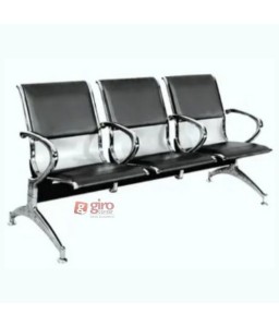 Longarina Aeroporto Charm 3 Lugares - Metálica Cromada | Estofada - Com Braço Intermediário