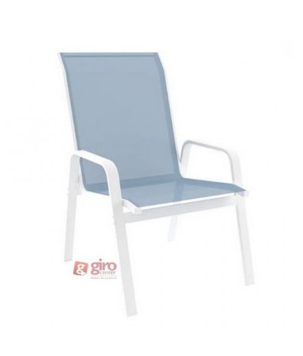 Cadeira Para Piscina Summer - Alumínio Branco e Tela Sling Azul Claro | Empilhável