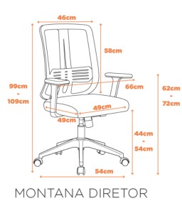 Cadeira Escritório Montana NR-17 Diretor Fratini - Tela Mesh Preto